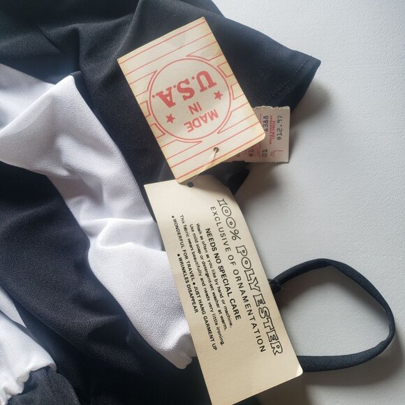 Vintage 80s Semi Sheer Black White Striped Pleated Day Dress Size S Retro Party - Picture 4 of 10